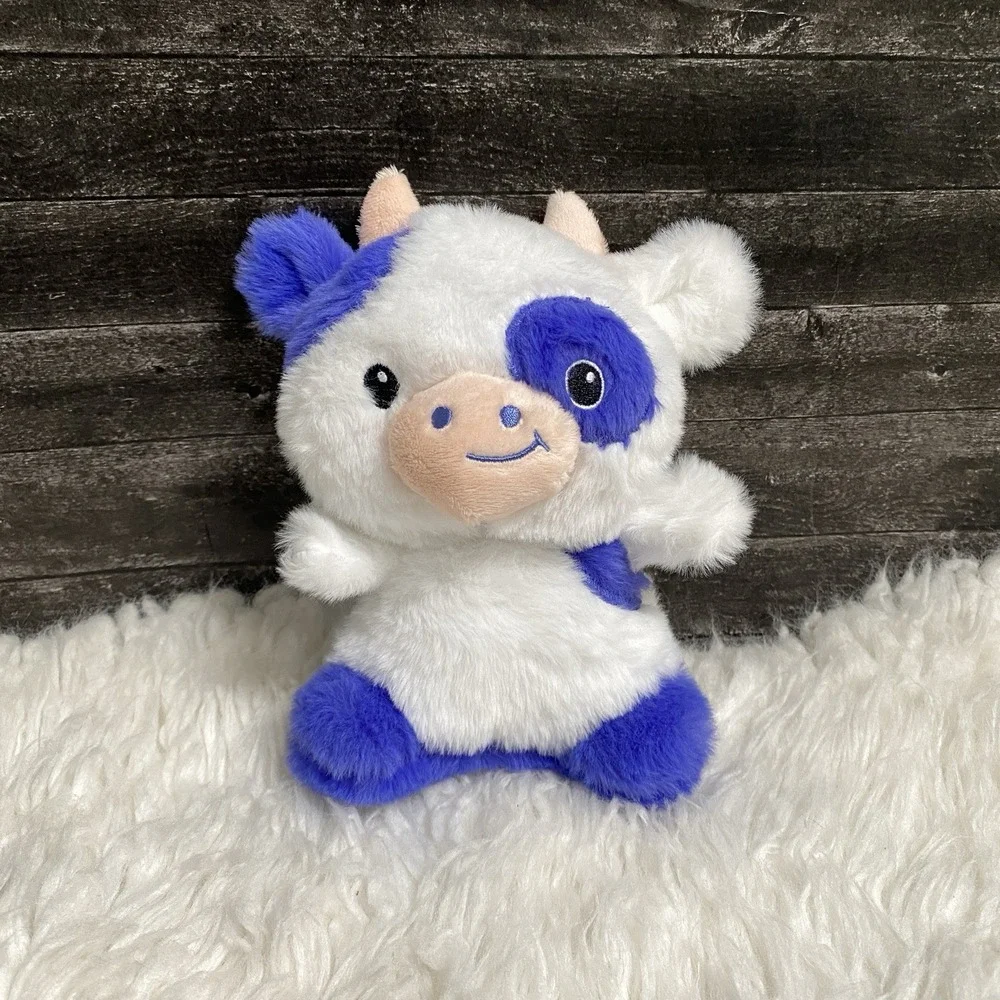 UNBRANDED SPOTTED COW CALF PURPLE BLUE WHITE STUFFED ANIMAL PLUSH TOY HEART EYE